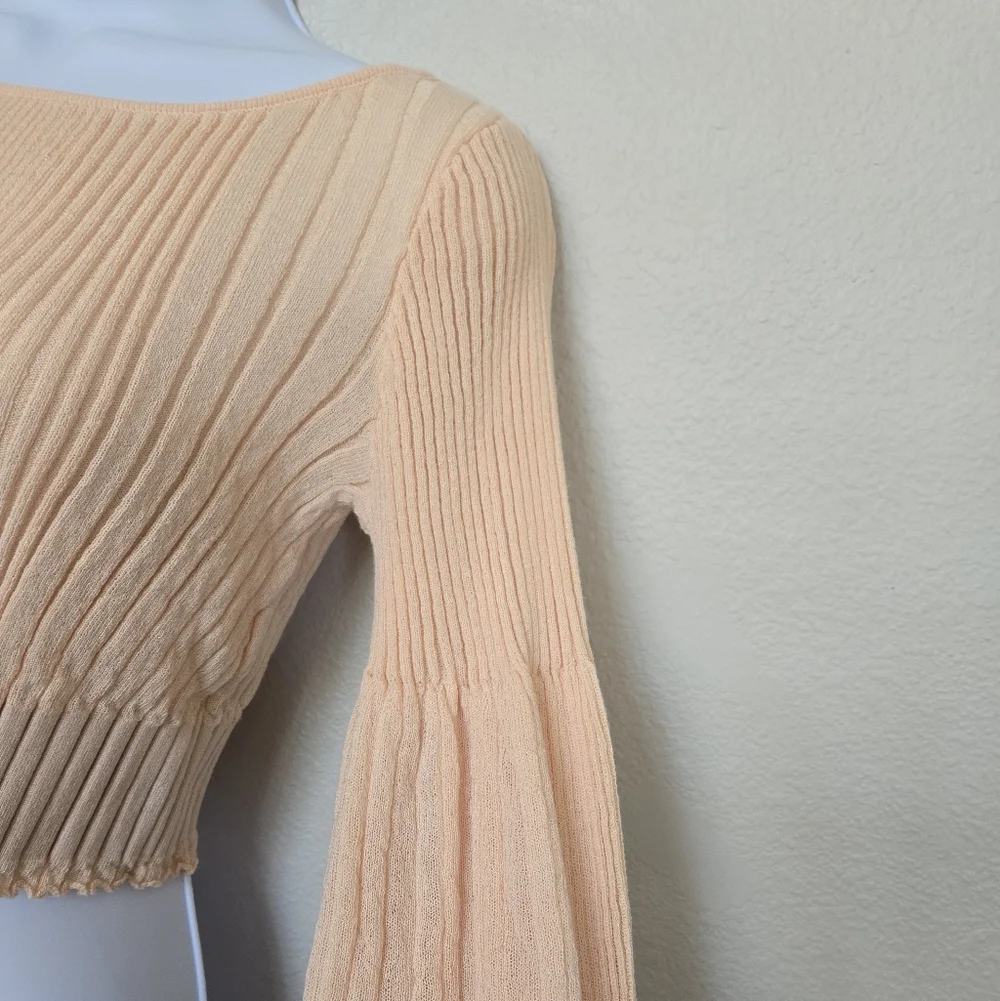 Zara Knit Crop Balloon Sleeve Peach Blouse Top Size Medium